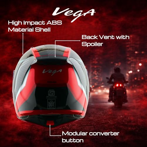 Image of Vega VM-02 Spike Timeless Flip-Up Motorcycle Helmet | ISI Certified | Lightweight Modular Design with Bold Graphics:Red Black, L