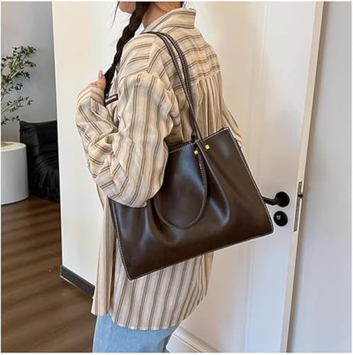 Large Capacity Faux Leather Satchel Handbag,Slouchy Work Tote Bag for Women,Fall Winter Purse Shoulder Bag with Zipper4