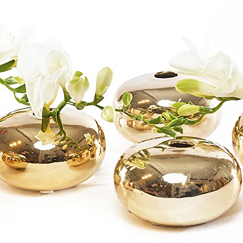 Chive - Set Of 6 Jojo Small Oval Ceramic Flower Vase, Decorative Modern Floral Vase For Home Decor Living Room Centerpieces And Events, Cute Bud Vase (Gold) #TOP1
