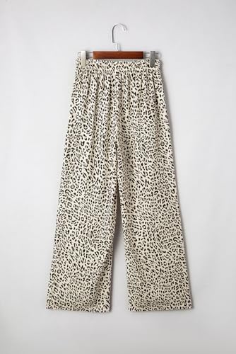 Women's Brown Leopard Drawstring Loose Pants - Casual Wide Leg Trousers for Daily Wear4