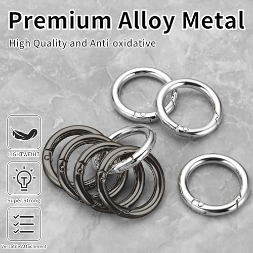 Image of Gkeygo Key Ring Clip, 1 Inch Keychain Rings, 8 Pack Round Carabiner Clip for Keys, Buckle, Bags, Purses - Key Chain Hooks Replacement Keychains Lanyard DIY Crafts - Black, Silver