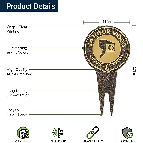 Image of 24-Hour, Video Security System Sign, 11x21, Heavy Duty Integrated Ground Stakes, Indoor /Outdoor Use, Rust Free Aluminum Composite, Made in USA by My Sign center