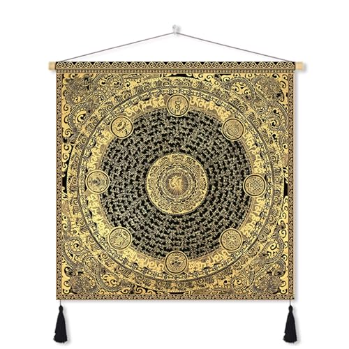 Tapiz Tibetano Nepales-Tejido Grueso Algodón-Lino Mandala,Decoración de Altar Budista Opaco para Entrada Sala Dormitorio,Lavable,E,120 * 120cm
