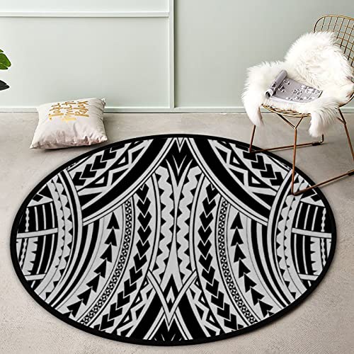 Samoan Style Tribal Totem Round Area Rug Monster Truck Car Pattern Not-Slip Round Floor Mat 3Ft Circle Carpet Home Decor Microfiber Super Soft Kids Nursery Rug Art Table Mat 60Inch #TOP2
