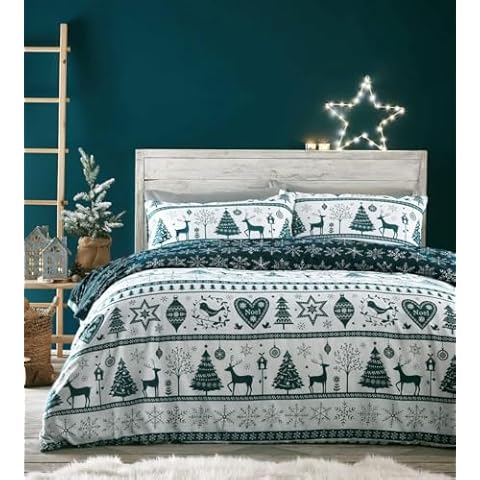 HOMEMAKER BEDDING Teal White Christmas Duvet Set Cover