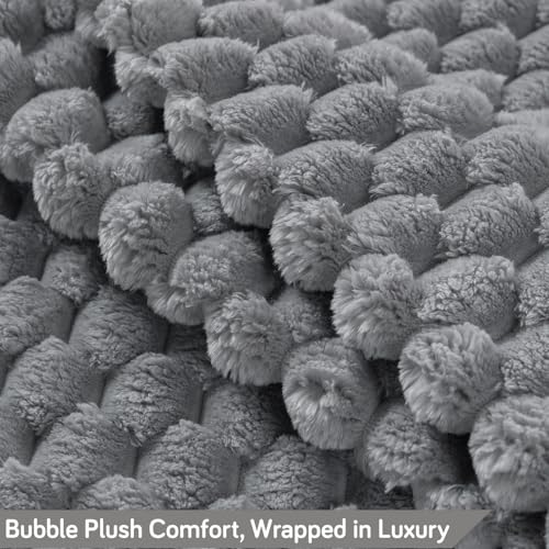 Image of HOKIPO Sofa Cover for 1 Seater Sofa | Thick Bubble Fluffy Rabbit Wool Plush Sofa Throw | Full Protection for Seat and Back | 'BunnySoft Series' (180x60 cm), Moon Grey (AR-6666-GRY)