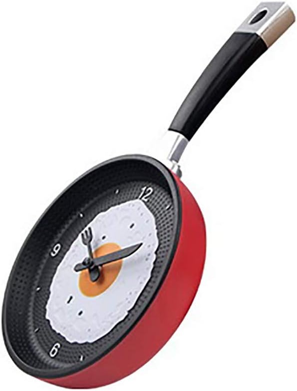 LNLN Kitchen Cafe Wall Clock, Frying Pan Omelette Clock, Abs Creative Wall Clock, Pan Shape, Silent Sweeping Movement, Simple Scale,red