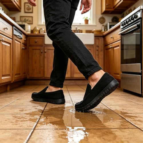 Image of Lulex Mens Moccasin Slippers Size 8-14,Memory Foam House Shoes with Rubber Indoor Outdoor Sole, Machine Washable
