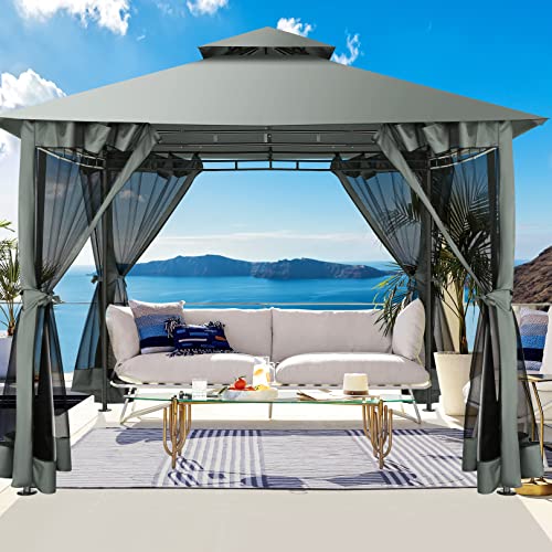 HOTEEL 10'x10' Outdoor Gazebo para Patio on Clearance with Netting, Waterproof Canopy Tent with Heavy Duty Steel Frame, High Wind-Resistant Shelter for Backyard, Deck & Garden (2025 Upgraded)
