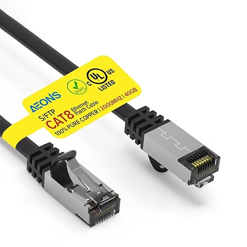 Miniatura 7 de AEONS Cable Ethernet blindado Cat 8 de 2 pies de alta velocidad, red LAN Cat8 de 40 Gbps de 2000 Mhz, chapado en oro, cables de conexión RJ45