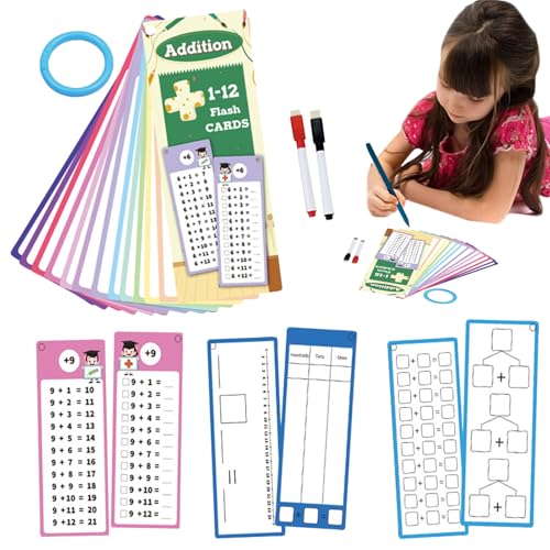 Times Tische Flash -Karten, Multiplikation Flash -Karten - Addition Flash Card | Doppelseitiges interaktives Lernspiel mit 2 Trockener-Stiften für Klassenzimmer, Heimschule