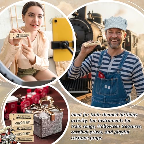 Chicingyou 8 Set Choochoo Conductor Dress up Kit Include Wooden Train Whistles and Train Conductor Hat Wood Choochoo Whistles Birthday Decorations Favors Noisemakers Goodie Bag Filler