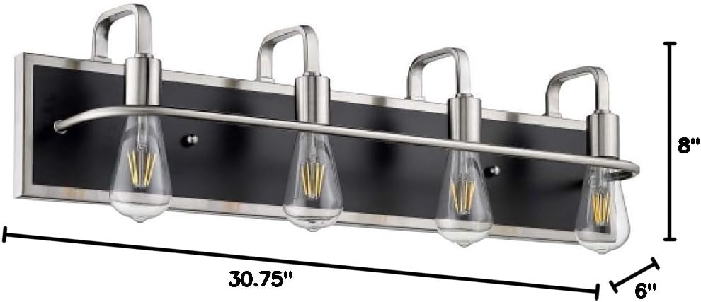 4 Light Bathroom Vanity Light Modern Light Fixtures Brushed Nickel and Matte Black with Clear Glass for Bathroom Mirror Hallway Bedroom