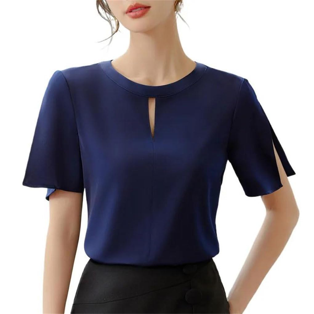 Damen-Shirt, Rundhalsausschnitt, kurzärmelig, lässig, einfarbig, Büro-Oberteil