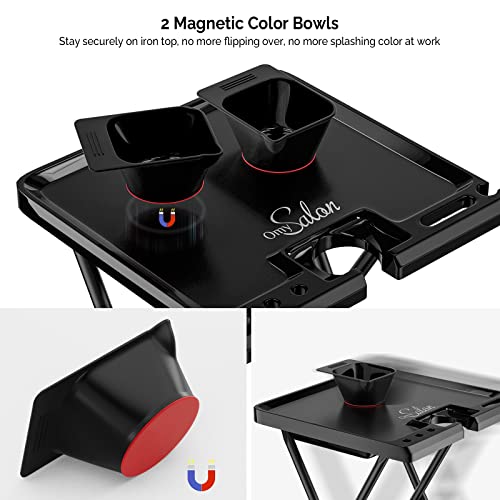 Salon Tray on Wheels Foldable, Tattoo Color Trays for Hairstylist Esthetician Barber, Dental Medical Rolling Tray Cart, Hair Trolley Mobile Organizer with Storage Drawer - Thumbnail 4