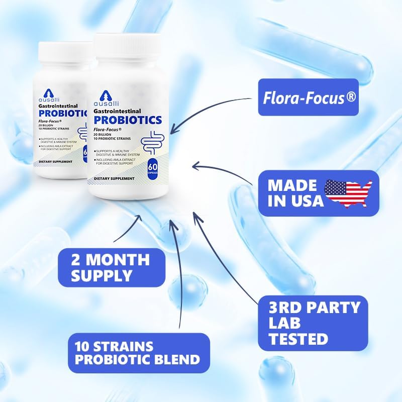 Gastrointestinal Probiotics, Flora-Focus 20 Billion CFU, 10 Probiotic Strains with Amla Extract, 60 Capsules, Digestive & Immune Support Supplement - Image 9