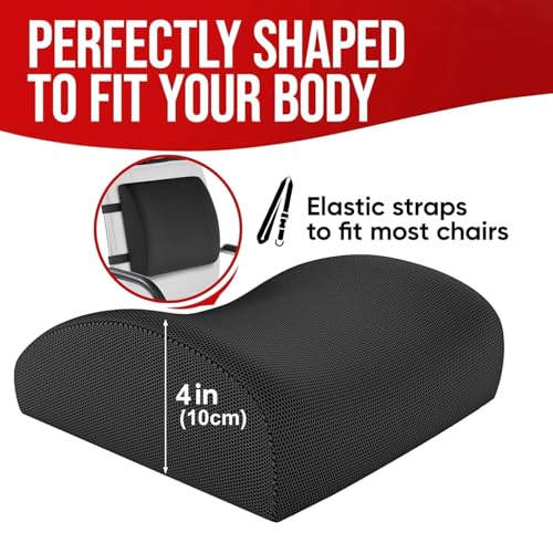 Image of Grin Health The Original Lumbar Support Pillow for Chair, Car Backrest Cushion Memory Foam Back Support Improves Posture, Promotes Lower Back Pain Relief | Lumbar Support Back Cushion, Black