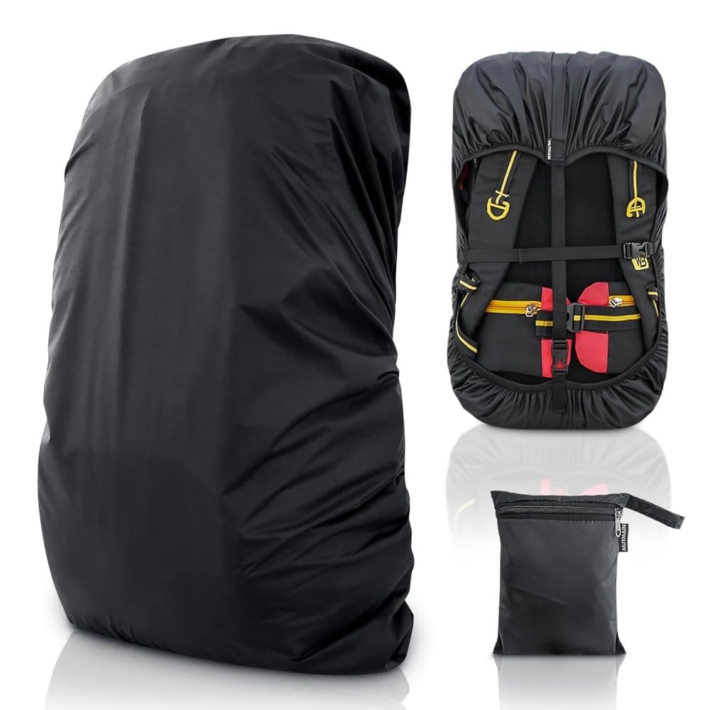 AAVRIX Waterproof 55L to 75L Rain Cover for Rucksack Backpack Bag, Suitable Bags Cover for Hiking, Camping & Trakking XL Bag, Two Side Adjustable Buckle and Elastic Protect from Rain and dust, Black-image-42