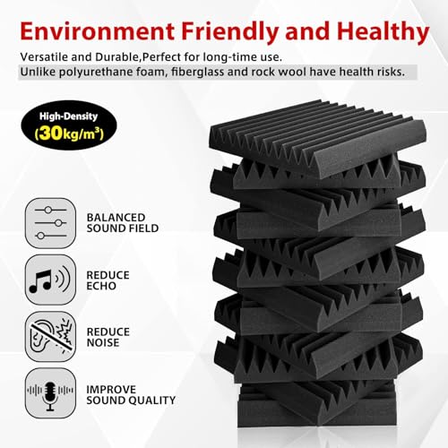 FONESO Acoustic Foam Panels, Sound Proof Foam Panels for Walls, High Desnsity Studio Soundproofing Wedges - Fire Resistant & Noise Absorbing for Studio, Office, Home (Black, 1"x12"x12" 12Pack) - Image 3