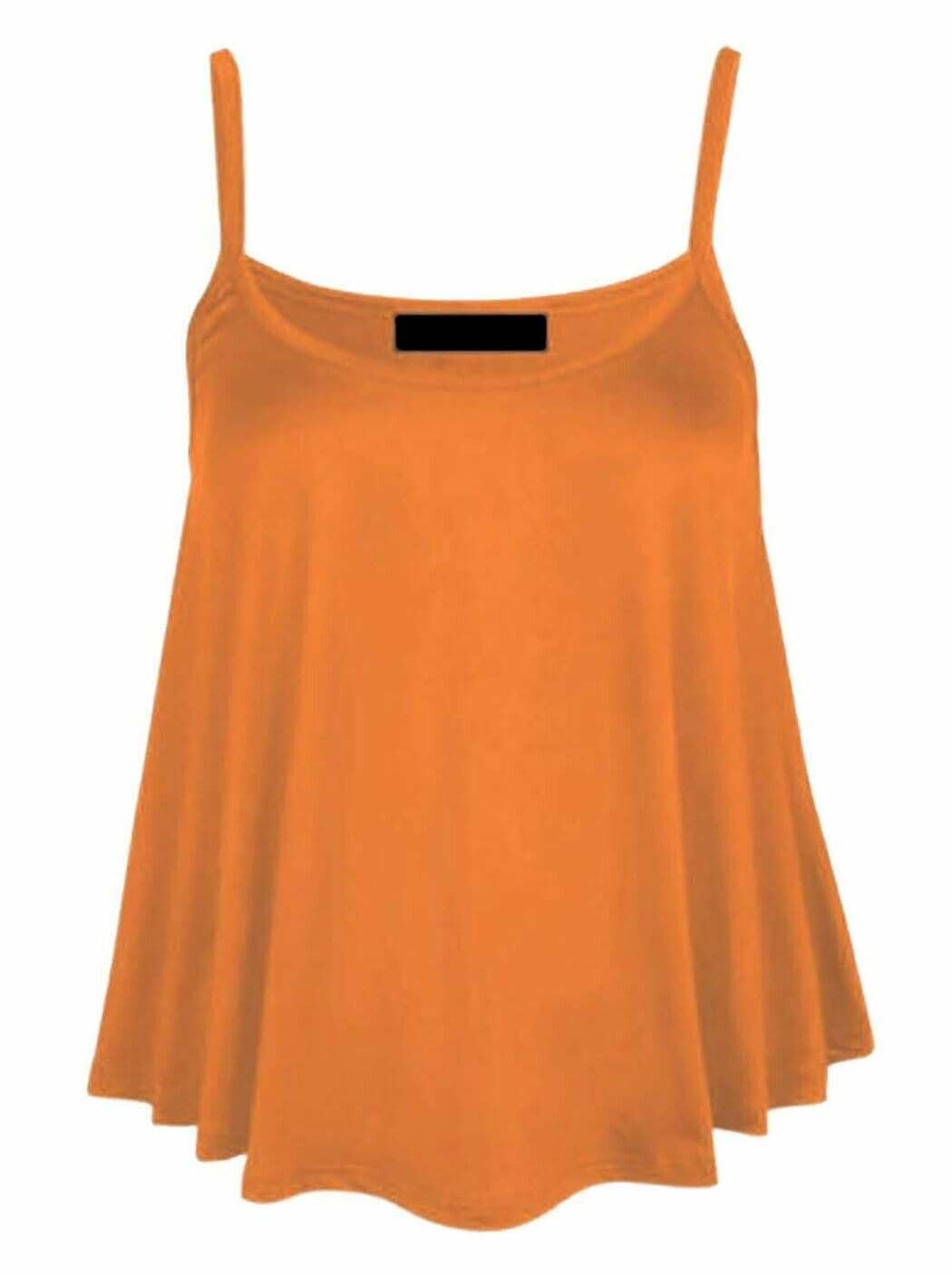 Real Life Fashion Ltd Women's Orange Sleeveless Flared Cami Vest Strappy Neck Tank Top Summer Wear Tee Beach Top Flared Swing Cami Vest Outdoor Casual Wear Plus Size Top Uk 8-28