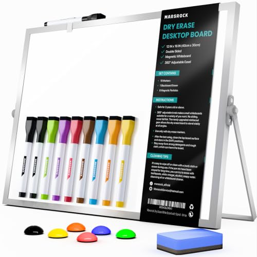 Marsrock Dry Erase White Board with Stand Double-Sided Whiteboard 16x12 10 Markers 6 Magnets 1 Eraser Portable Desktop Whiteboard for Planning Colorful Weekly Schedule Board for School for Home