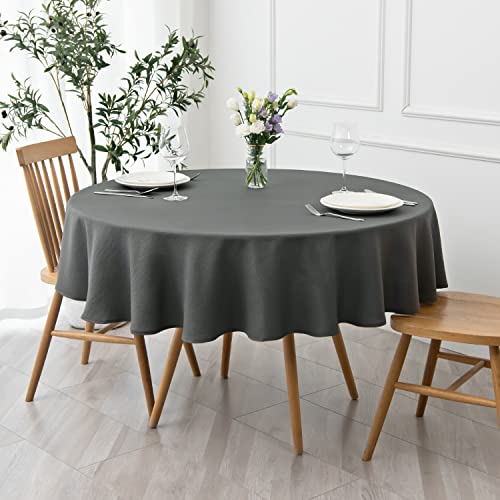 Image of maxmill Round Textured Tablecloth Spill-Proof Wrinkle Free Soft Jacquard Table Cloth for Round Table Cover, for Dining Room Buffet Banquet Parties Holiday Dinner, 70 Inch Charcoal