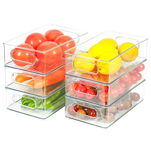 MaxGear Fridge Organizer Bins Clear Stackable Pantry Organization and Storage Multi-Use Storage Bins with Handles for Refrigerator, Fridge, Freezer, Cabinet, Kitchen, Pantry, 10 x 6 x 3 inch, 6 Pack