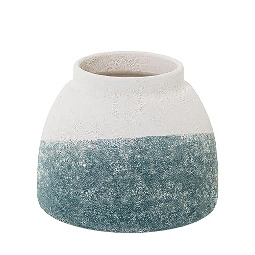 Vase de table en céramique bleu pétrole et beige texture sable 17cm