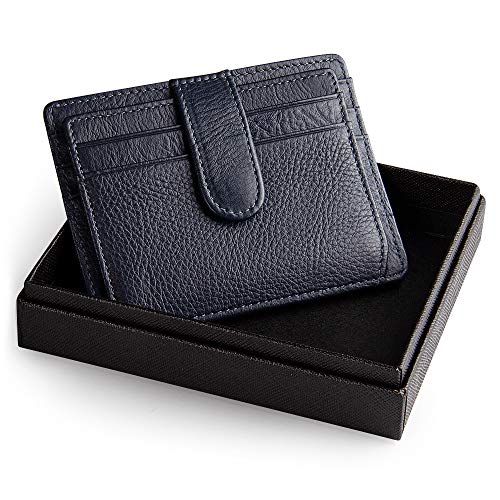 Preisvergleich Produktbild Virklyee® Fronttasche Schlanke Brieftasche Viel Raum Herren-Geldbörsen Leder Kreditkartenetui Echtem Leder Slim Portemonnaie Schmales Wallet Speichern Sie bis zu 12 Karten (B-Blau)