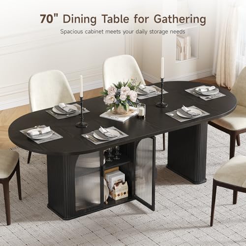 ONBRILL 70" Oval Dining Table with Storage for 6-8,Large Kitchen Table - Image 3
