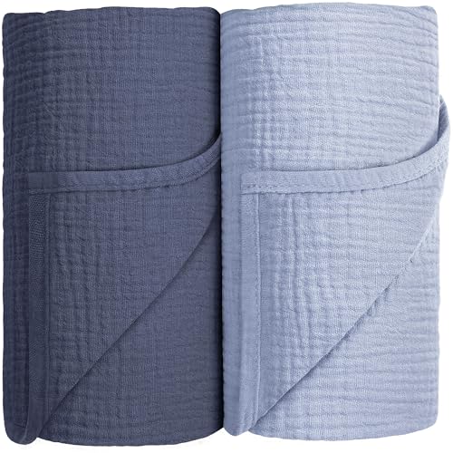 Image of Susurration Muslin Swaddle Blanket Baby,100% Cotton Baby Receiving Blanket Soft Thin Swaddle Blanket for Unisex Newborn 40x40in 2Pack (Navy Blue)