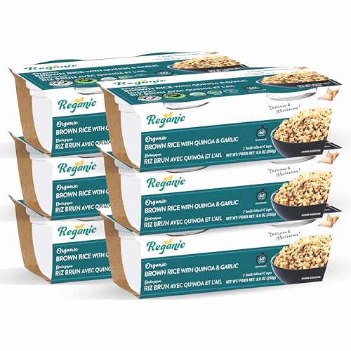 Reganic Organic Brown Rice with Quinoa & Garlic, 2 Individual Cups, Pack of 6, 8.8 oz