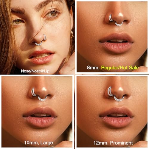 MILACOLATO G23 Titanium Nose Rings Hoops 16G 18G 20G Double Hoop Septum Click Nose Rings Lip Rook Lobe Tragus Helix Cartilage Daith Conch Earrings Clear CZ Paved Nose Piercing Jewelry for Women Men3