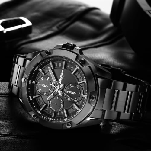 Image of Titan Multifunction Octane Black Round Dial Black Plating Stainless Steel Strap Mens Watch - NU90143KM01