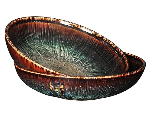 Jinsongdafa Ceramic Pasta Bowls Set of 2, Salad and Soup Plates 1100 ML, Serving Dinner Deep Plate/Wide Bowl, Microwave Dishwasher Safe, Kitchen Dinnerware Modern Porcelain Dishes, 22.2 CM