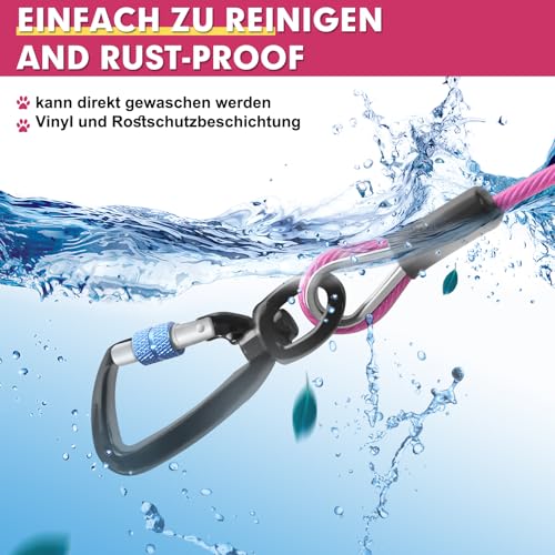 Snagle Paw Hochbelastbar Hofleine für große Hunde für den Garten 15m Reißfestigkeit 100 Pfund, Drehbarer Verriegelbarer Haken & Feder, Stoßabsorbierende Tie Out Leine für Hundeauslauf