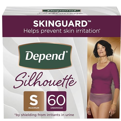 Image of Depend Silhouette Adult Incontinence and Postpartum Underwear for Women, Small, Maximum Absorbency, Berry, 60 Count (2 Packs of 30), Packaging May Vary