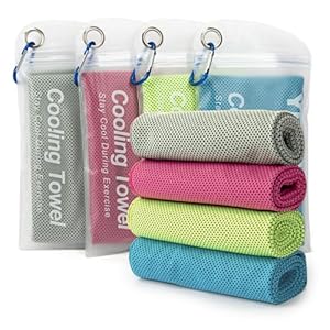 YESLIFE 4 Pack Cooling Towel 40″x12″, Gym Towels for Men and Women, Soft Breathable Workout Towels for Yoga, Running, Sport, & More (Blue, Grey, Green, Pink)