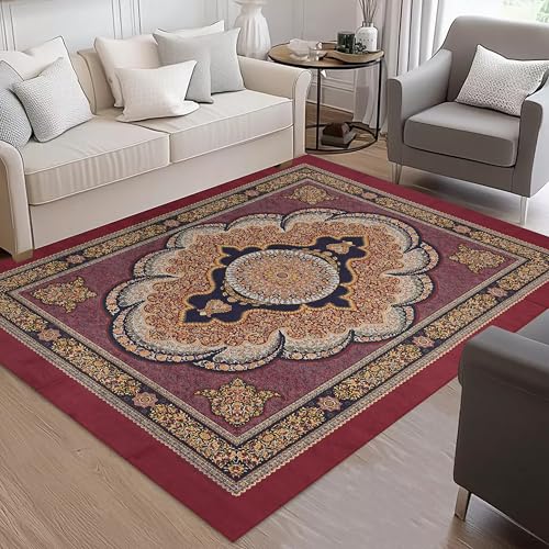 Image of Cotton Bolls Textiles Rugs for Living Room 5x7 Feet Large Size | Lightweight Foldable Carpet for Bedroom & Hall | Easy to Handle During Daily Cleaning | Travel Friendly Printed Rug | Maroon