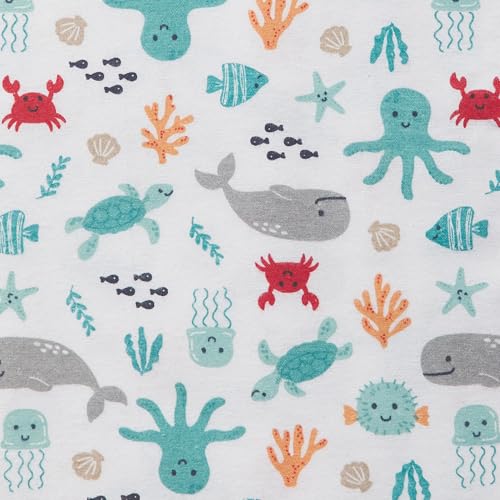 Image of Little Treasure Hudson Baby Cotton Poly Flannel Receiving Blankets Multipack, Blue Sea Characters, 30x30 inches