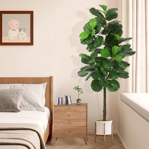 Artificial Fiddle Leaf Fig Tree, 6FT Fake Fig Silk Tree in Pot Artificial Tree, Ficus Lyrata Faux Trees for Home Office Living Room,Decorative Fake Plants for Indoor Entryway Decor Home Office 1 Pack