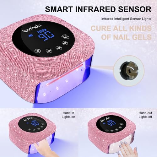 UV Nail Lamp 54W, Cordless Gel UV Led Nail Lamp for Gel Nail Polish, Rechargeable UV Nail Light Nail Dryer with 4 Timer and LCD Display, Professional Fast Curing Lamp Nail Art Tools with Rhinestone - Thumbnail 4