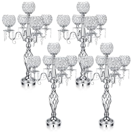 Nitial 4 Pcs 5 Arm Crystal Candelabra Centerpieces for Table 27 Inch Retro Victorian Crystal Candle...
