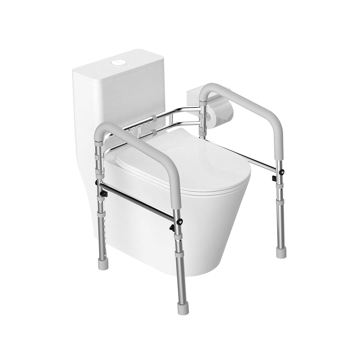 Maniglione WC Regolabile Omnidirezionale - Supporto Sicurezza Fisso con Braccioli，Telaio in Alluminio da Terra per Anziani & Disabili