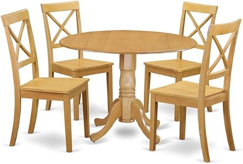 Miniatura 7 de East West Furniture DLBO5-BLK-W - Juego de comedor de 5 piezas para 4 personas, incluye una mesa de comedor redonda con gotas y 4 sillas de comedor