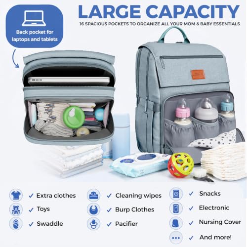 Image of Baby Shower Gifts Diaper Bag Backpack - Large Capacity Baby Bag Backpack, Wide Opening & Easy Access Stylish Baby Diaper Bag - Waterproof, Durable, Travel-Friendly Organizer w / Foldable Changing Pad