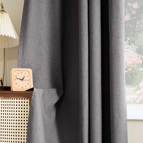 Image of H.VERSAILTEX 100% Blackout Curtains for Bedroom Thermal Insulated Linen Textured Curtains Heat and Full Light Blocking Drapes Living Room Curtains 2 Panel Sets, 52x108 - Inch, Grey