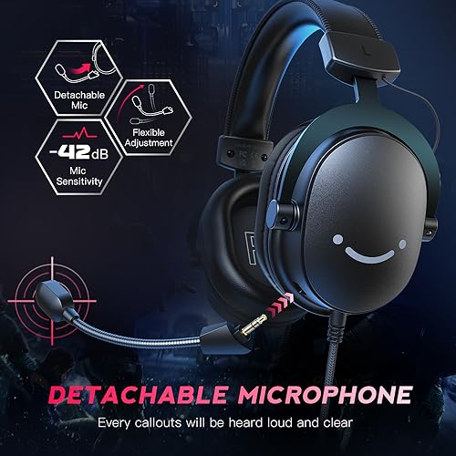 Fifine PC Gaming Headset with USB/3.5mm Jack for Laptop Computer, Over Ear Wired Headphones with 7.1 Surround Sound, Detachable Microphone, Volume Control, Noise Cancelling for PS5/Xbox/Switch-H9 - Image 6