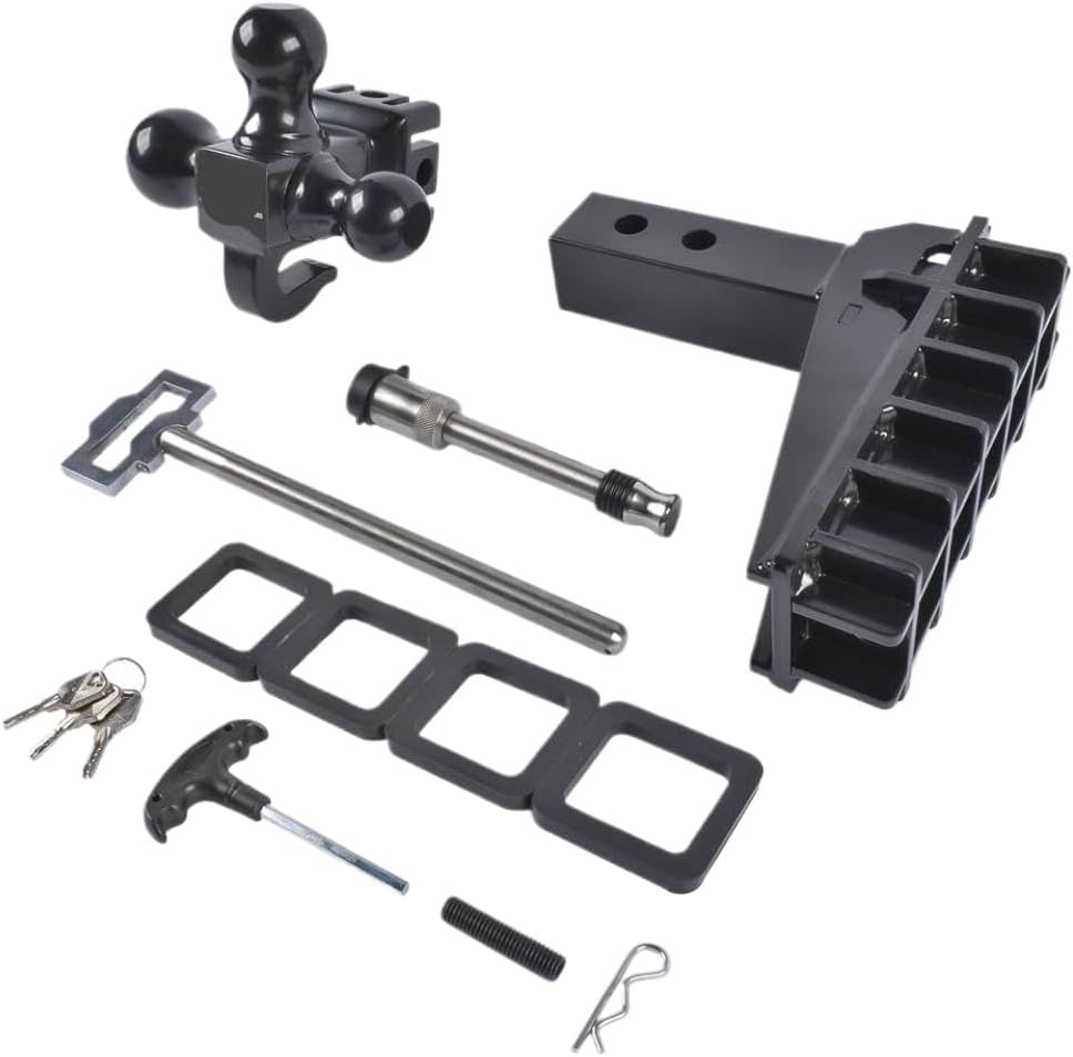 Trailer Hitch with Hook Tri Ball Drop Hitch Fits 2 Inch Receiver 6 Inch Drop 17000 LBS GTW Class 3 Tow Hitch