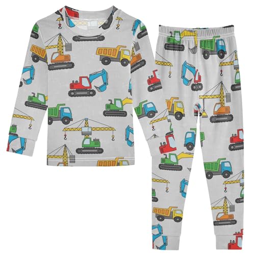 Pajama Sets Long Sleeve Construction Vehicles Pattern Print Soft Comfy Sleepwear 2 Piece PJS 3-8T